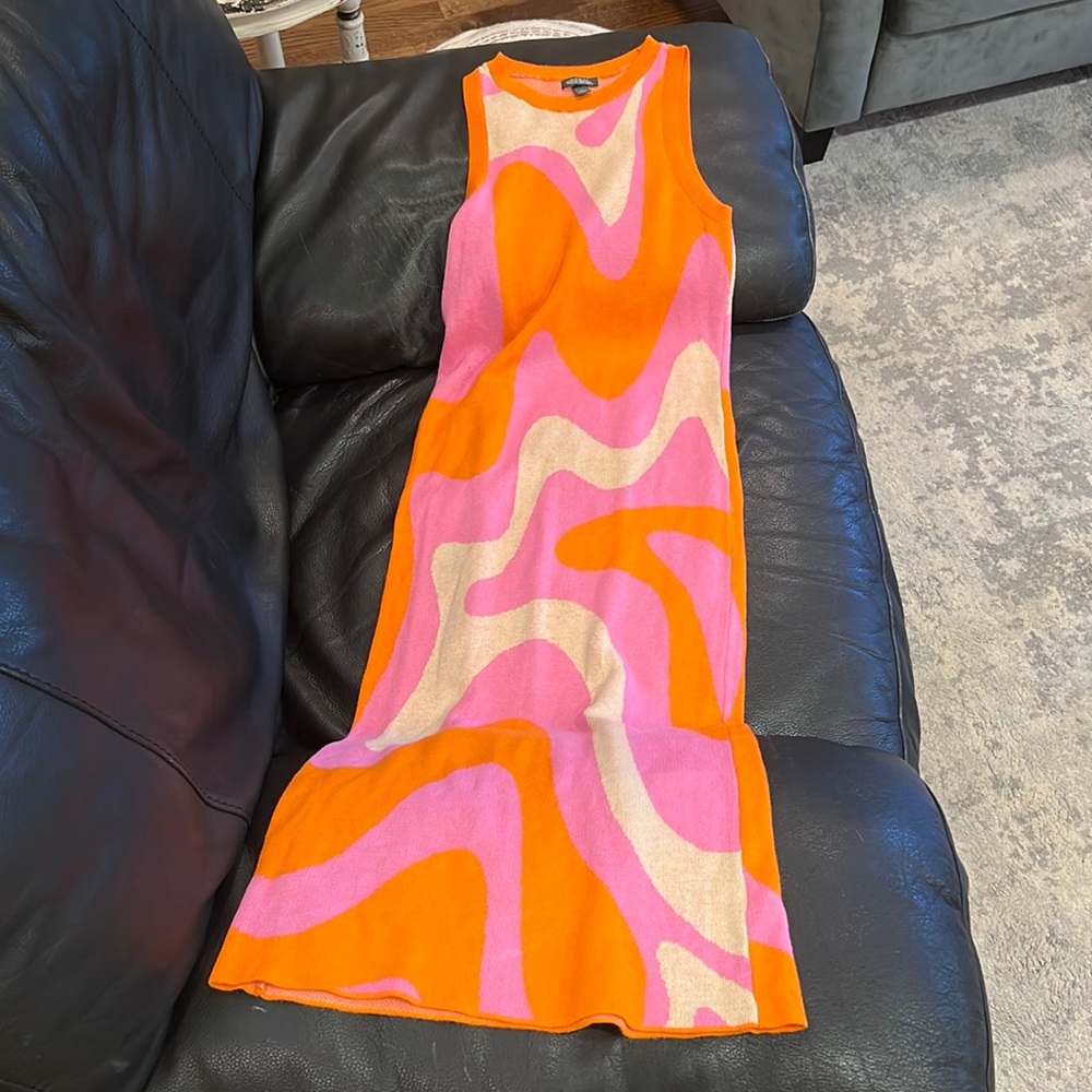 Wild fable knit bodycon midi dress pink orange and tan